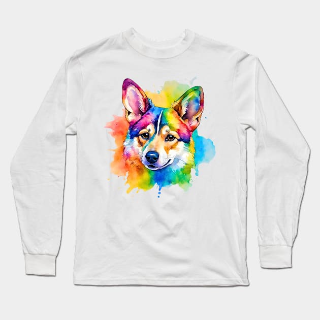 Swedish Vallhund Watercolor Portrait Long Sleeve T-Shirt by Doodle and Things